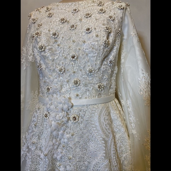 TEUTA MATOSHI Brand new never worn beautiful custom made white Gown PROM WEDDING - Picture 5 of 16